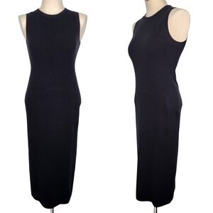 Jenni‎ Kayne Sleeveless Midi Cotton Cashmere Sweater Dress M Black Ribbed Knit